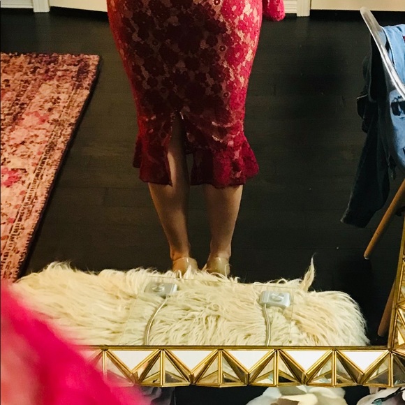 Red Turtleneck MIDI Lace Dress - Picture 4 of 5